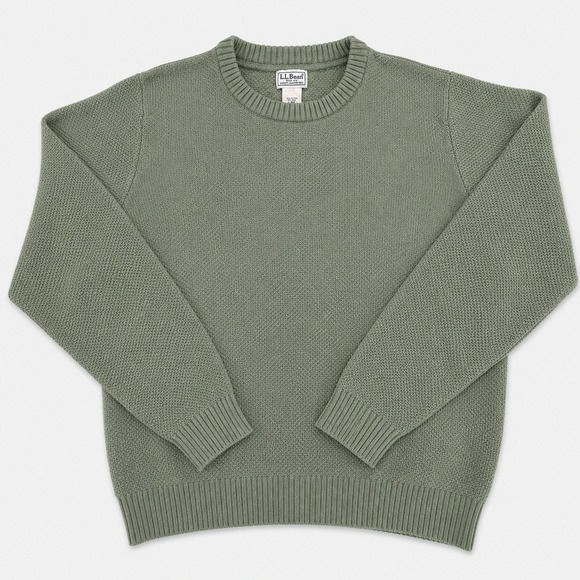 L.L. Bean Other - LL Bean Mens Olive Green Wool Blend Waffle Crewneck Sweater L Chunky Heritage